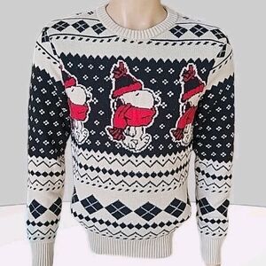 Peanuts Sweater Mens Small Multicolor Knit Snoopy Christmas Ugly Pullover